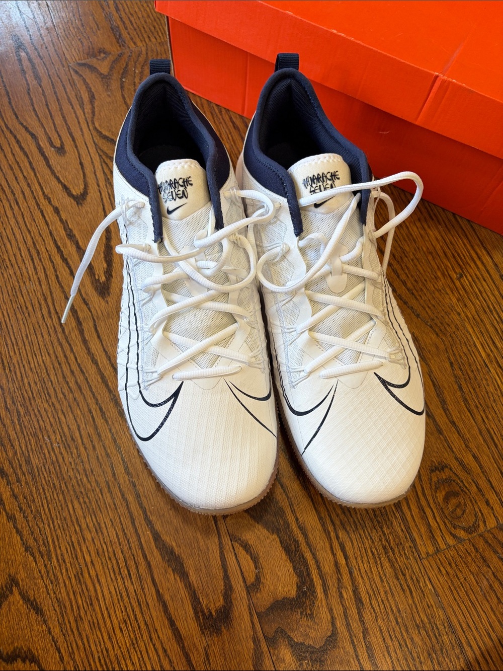Nike Alpha Huarache 7 Pro TF Turf Lacrosse Shoes White/Navy Size 15 NEW IN BOX